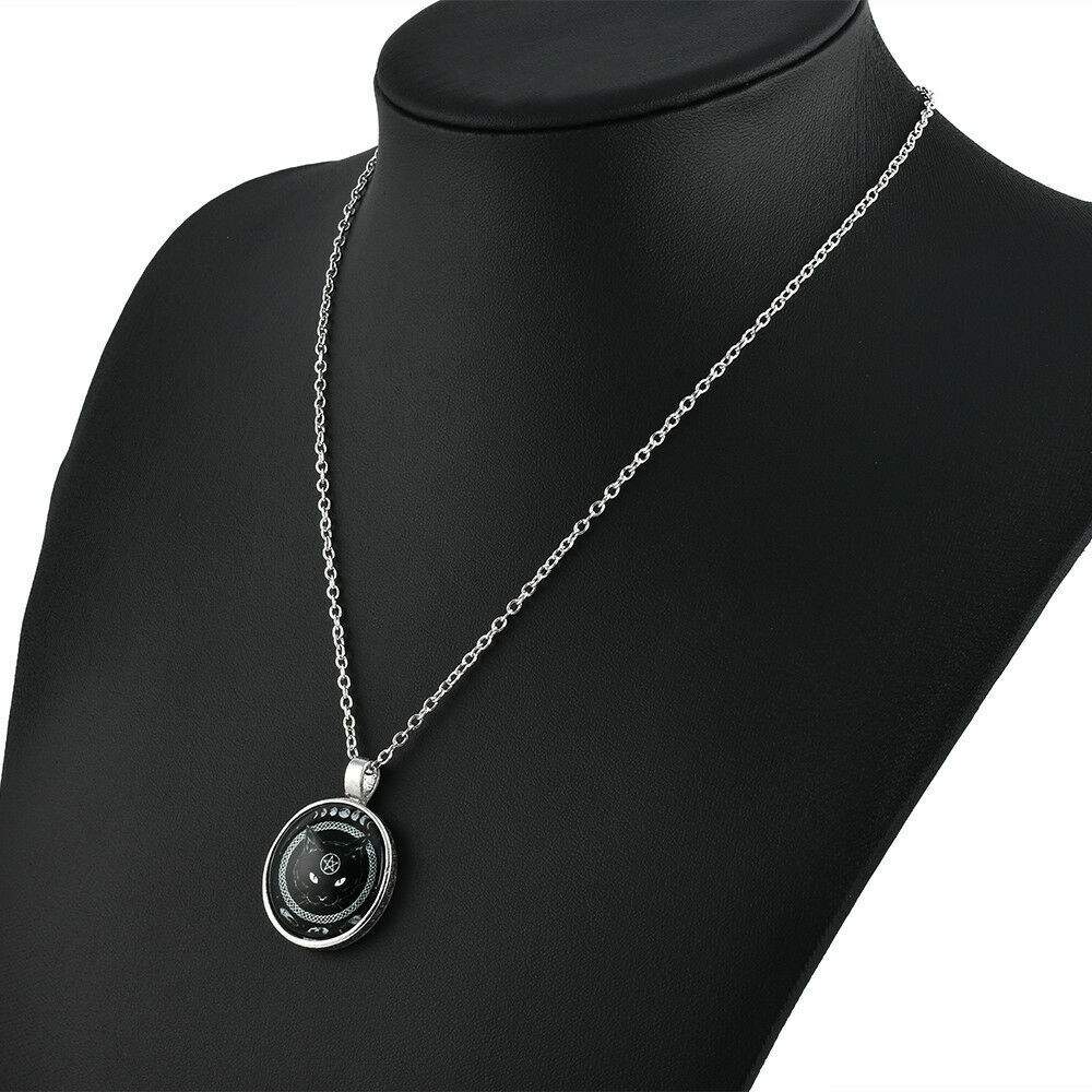 Black Cat Moon Phases Pendant Necklace