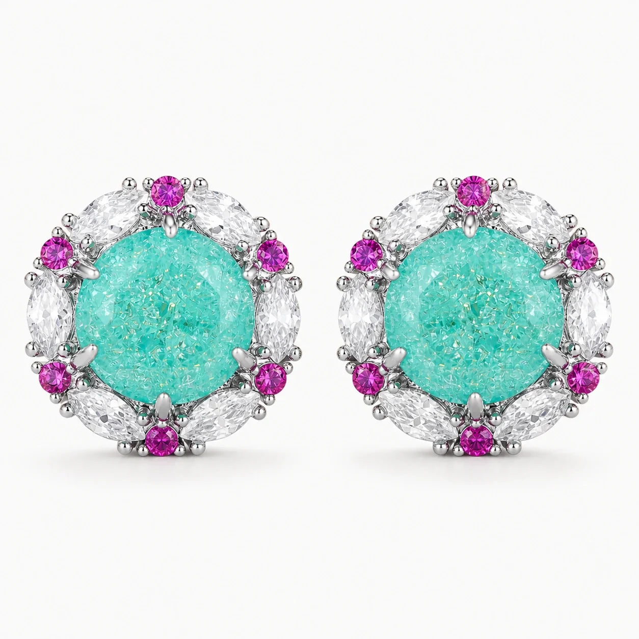 Sea Light Crystal Halo Earrings studio product photo