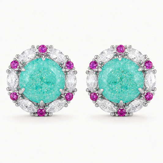Sea Light Crystal Halo Earrings studio product photo