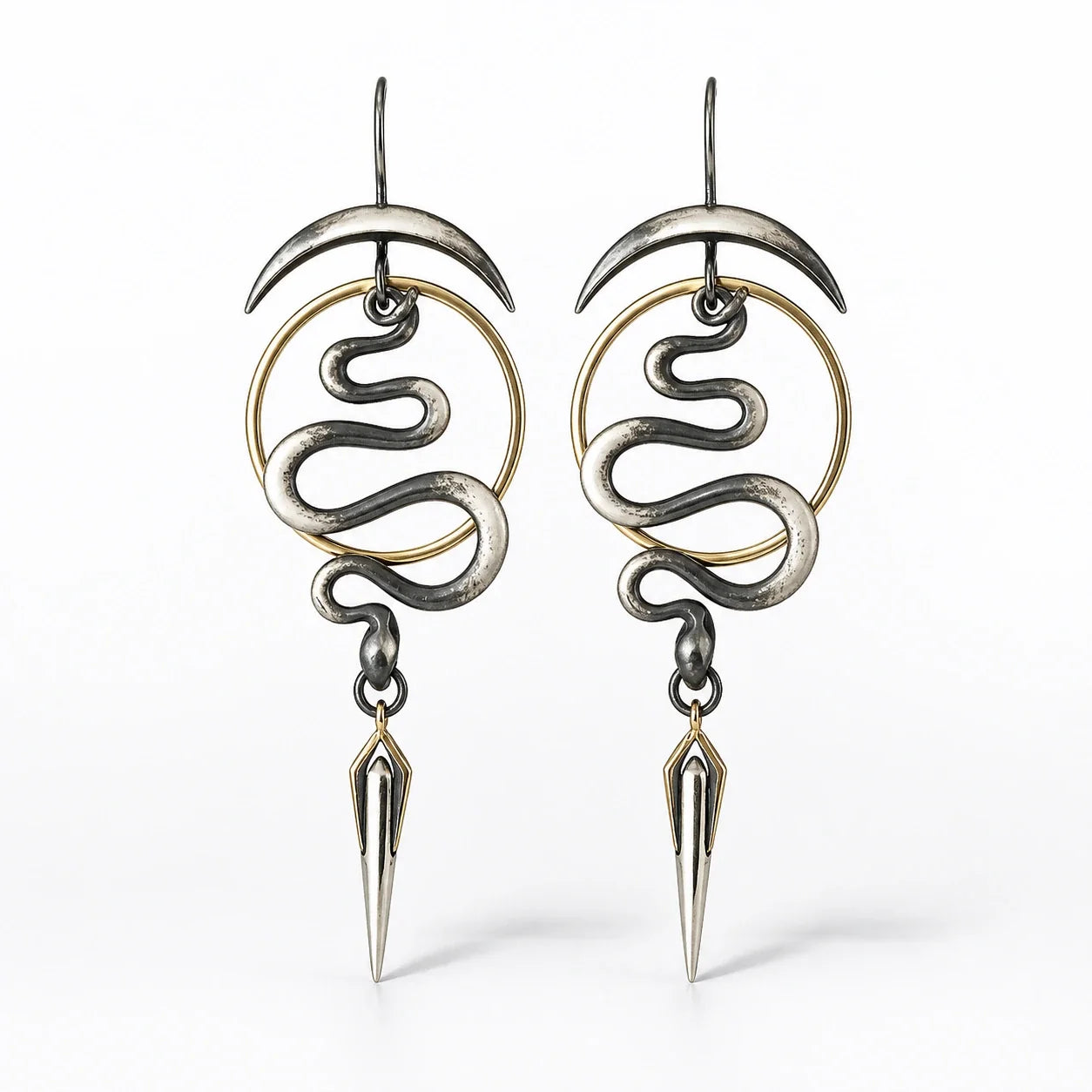 Serpent Crescent Dagger Earrings studio product photo