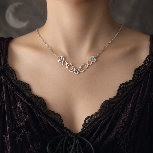 Triple Moon Goddess Pentacle Necklace