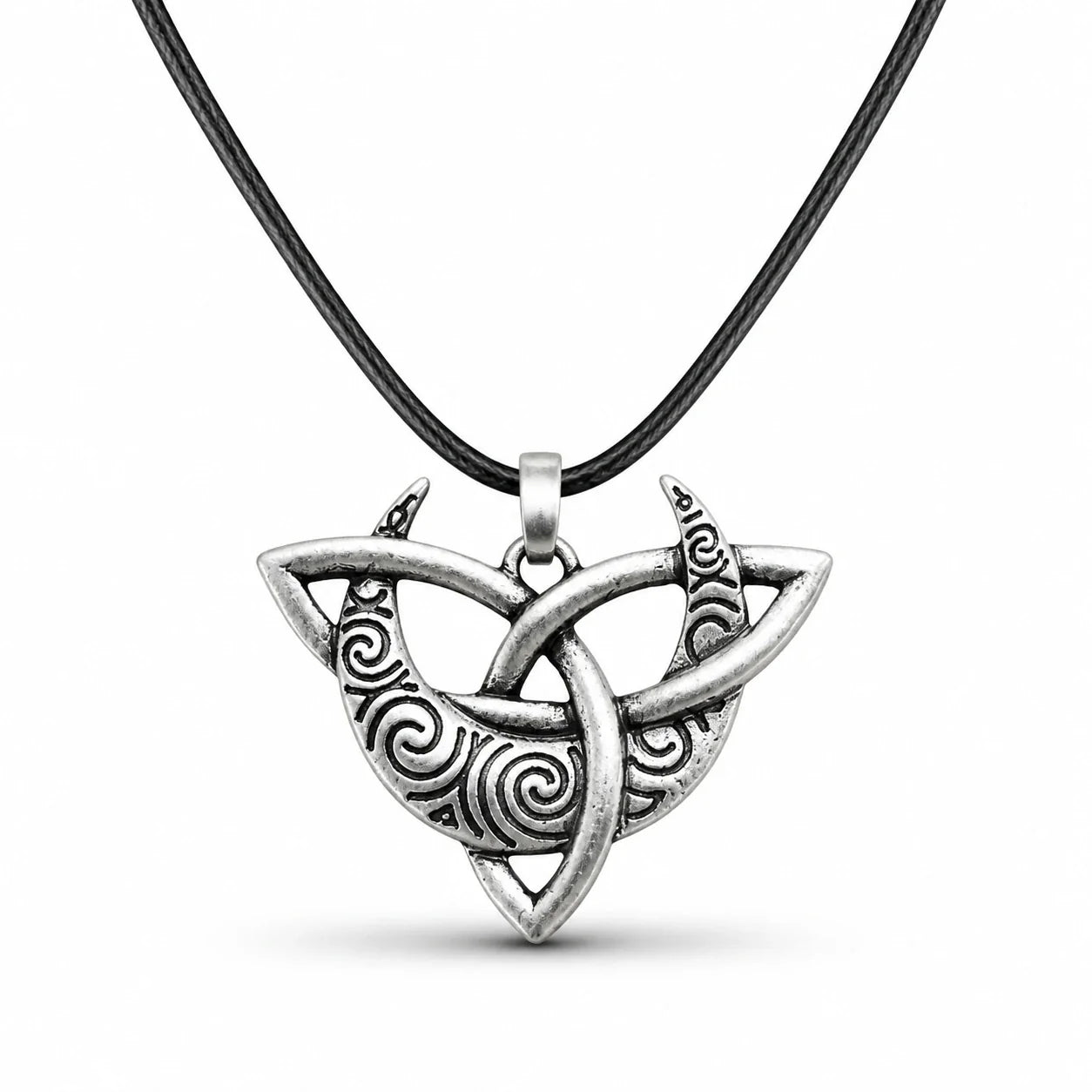 Spiral Moon Triquetra Necklace studio product photo