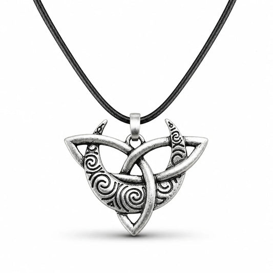 Spiral Moon Triquetra Necklace studio product photo