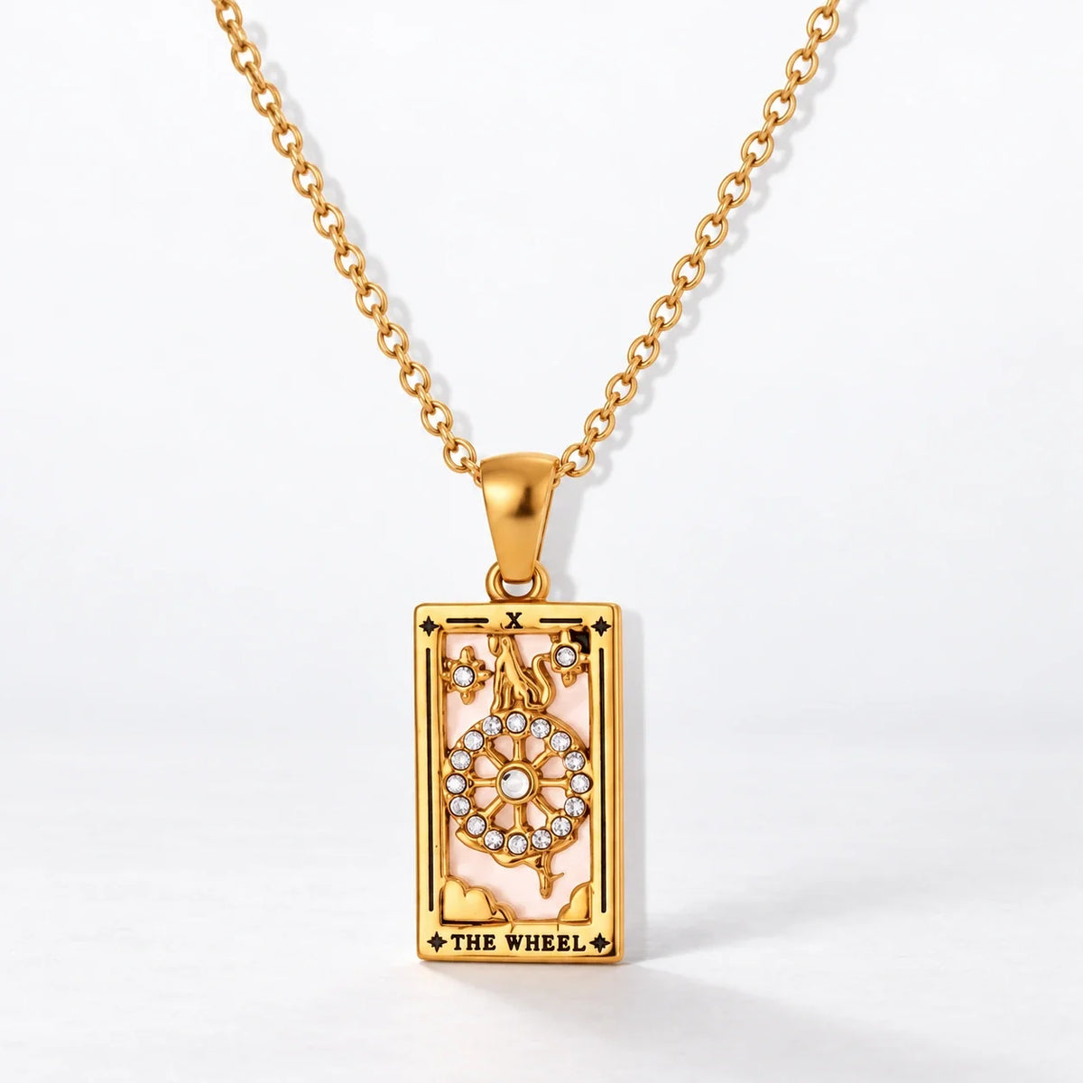 Tarot Crystal Necklace — The Wheel variant, studio image