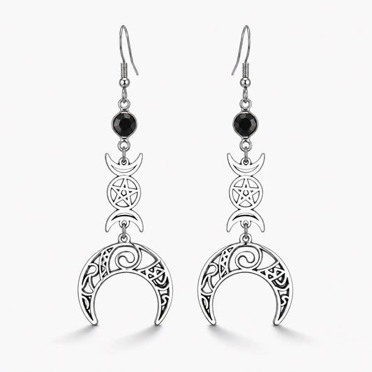 Triple Moon Pentacle Earrings studio product photo