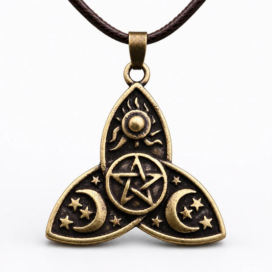 Triple Moon Pentacle Protection Necklace studio product photo