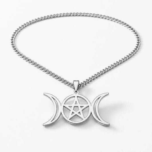 Triple Moon Pentagram Necklace studio product photo