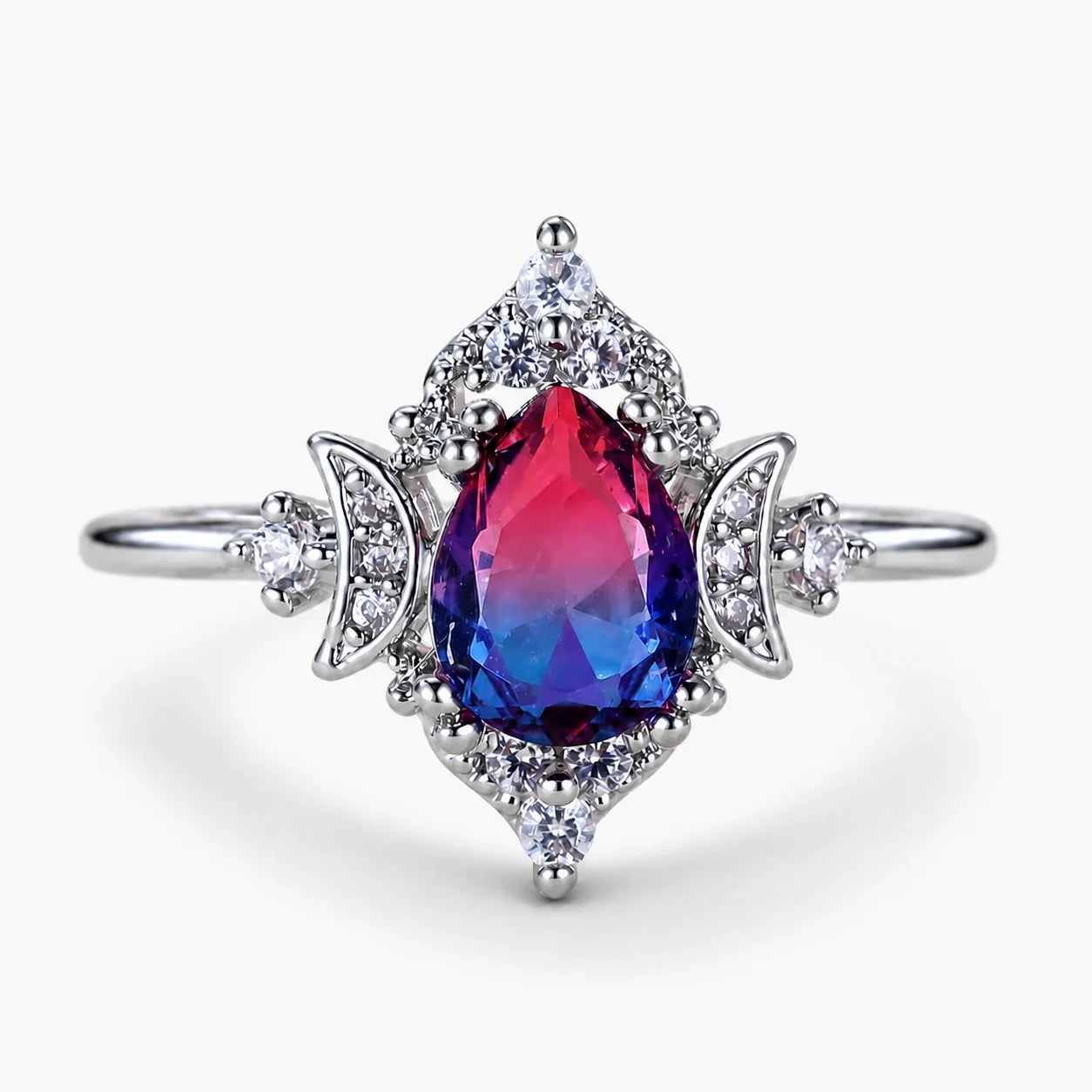 Triple Moon Tourmaline Goddess Ring studio product photo