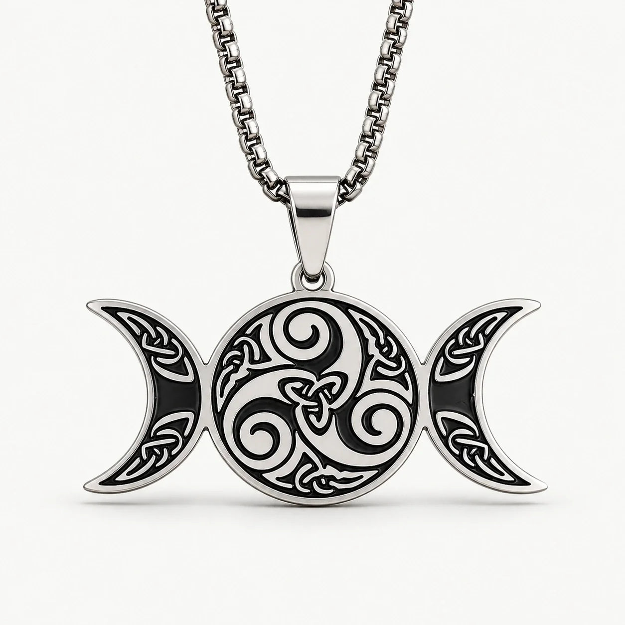 Triple Moon Triskele Protection Necklace studio product photo