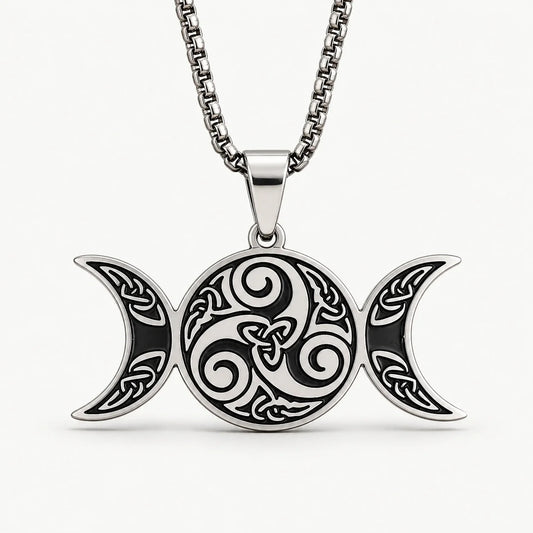 Triple Moon Triskele Protection Necklace studio product photo