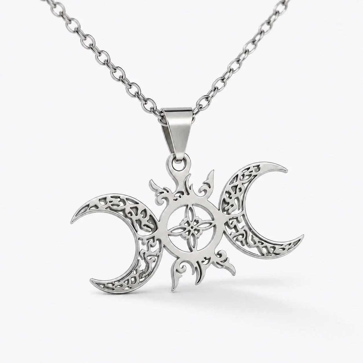 Triple Moon Witches Knot Necklace studio product photo