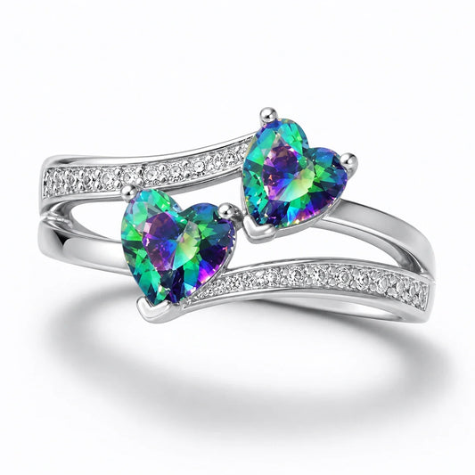 Twin Flame Heart Crystal Ring studio product photo