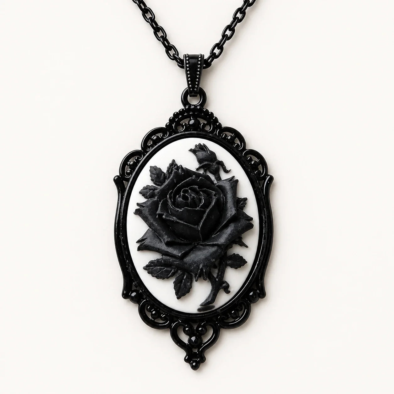 Victorian Gothic Rose Cameo Necklace studio product photo