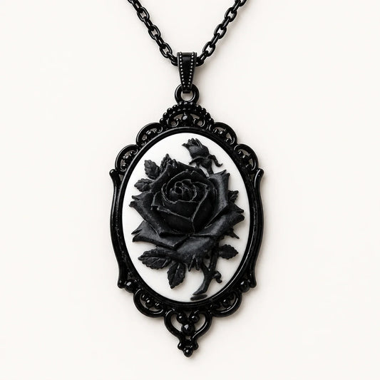 Victorian Gothic Rose Cameo Necklace studio product photo