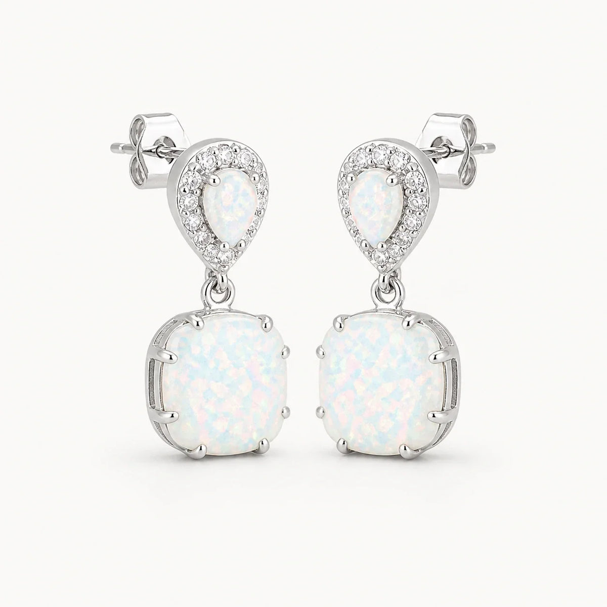 White Opal Drop Earrings studio product photo