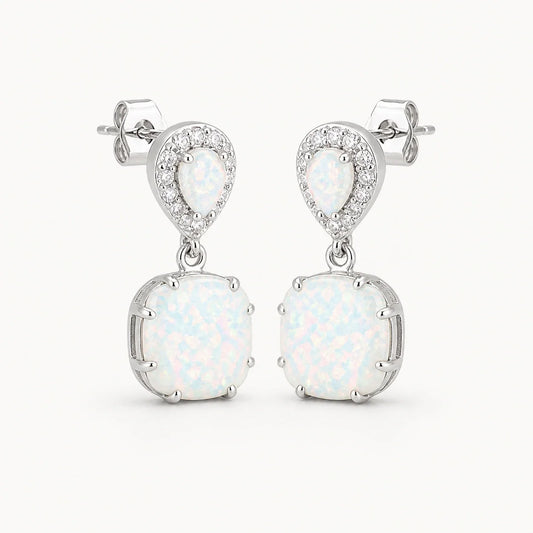 White Opal Drop Earrings studio product photo