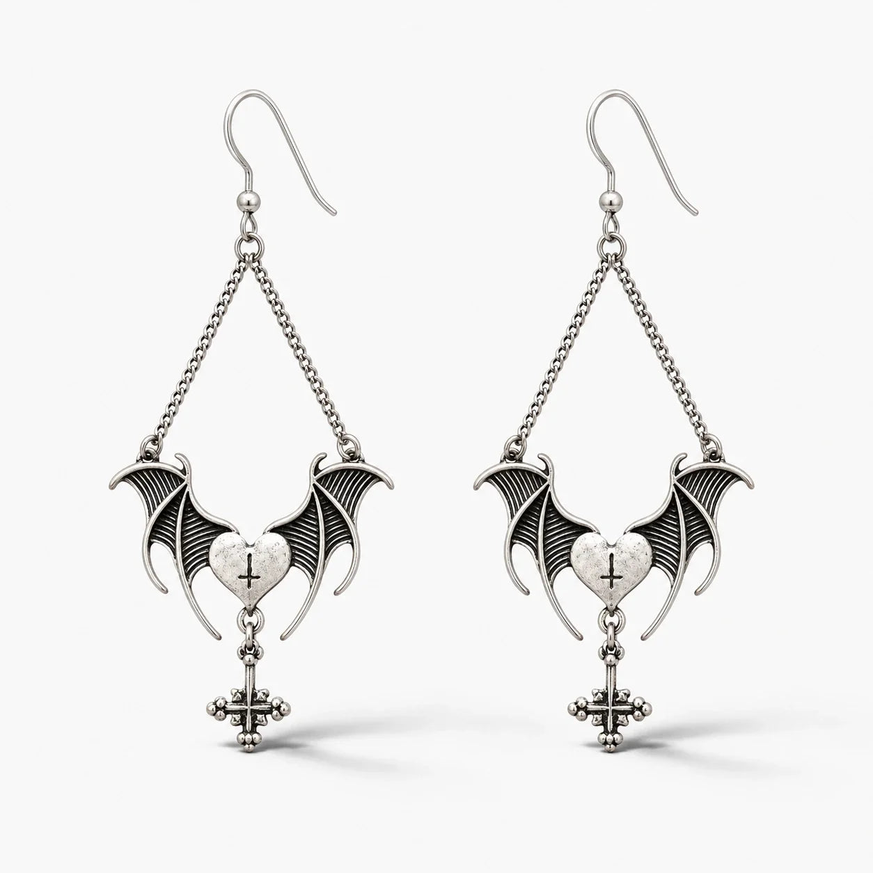 Winged Heart Moon Earrings studio product photo