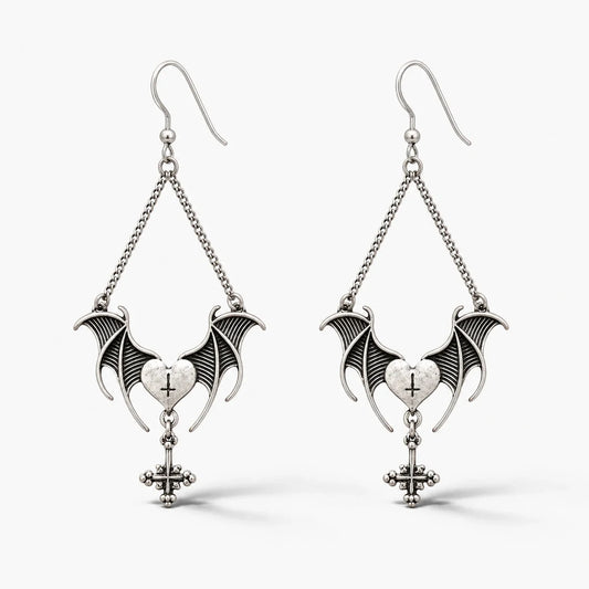 Winged Heart Moon Earrings studio product photo
