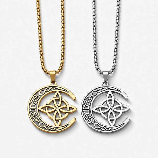 Witches Knot Crescent Moon Necklace studio product photo