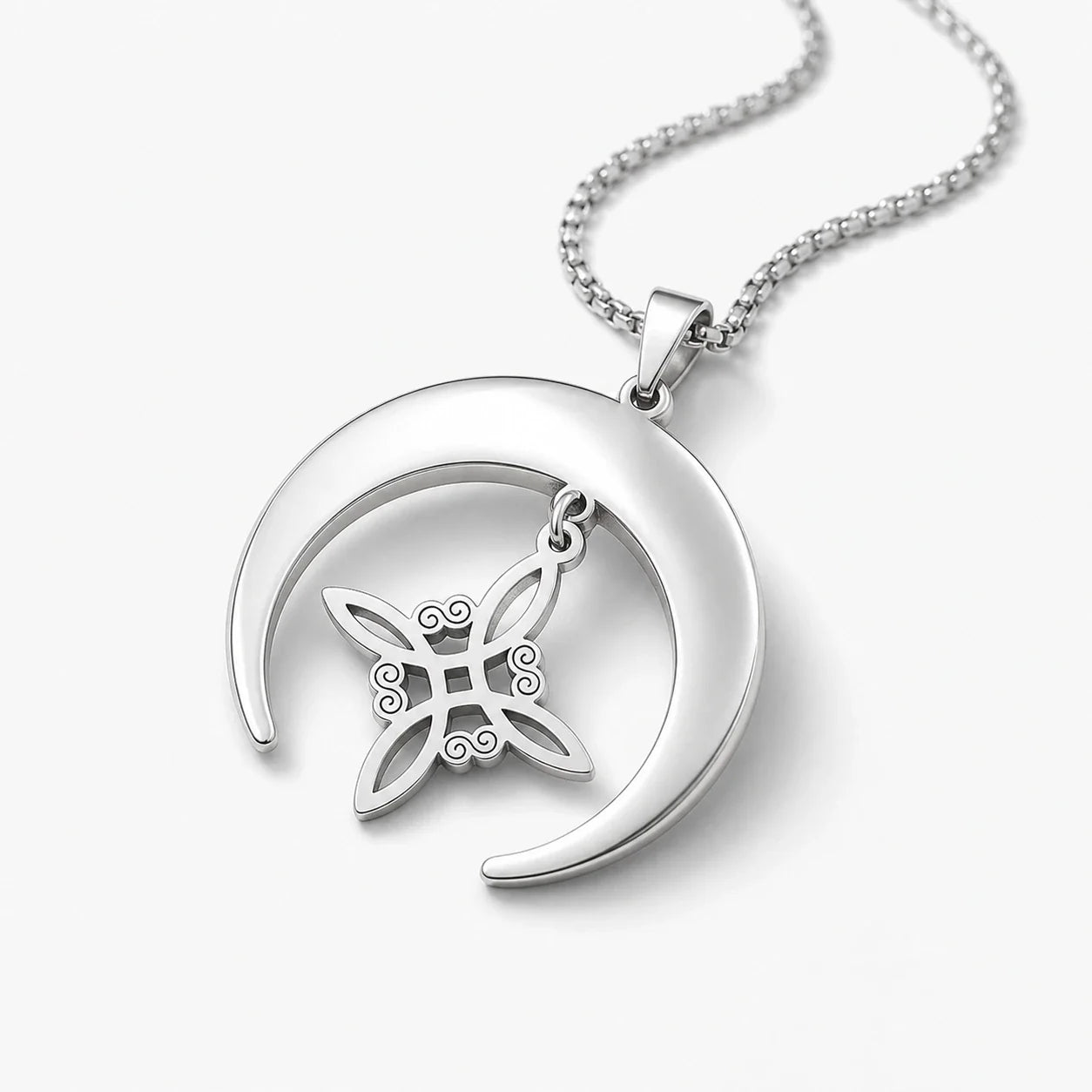 Witches Knot Crescent Moon Necklace studio product photo
