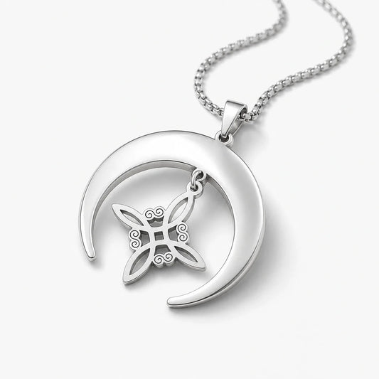 Witches Knot Crescent Moon Necklace studio product photo