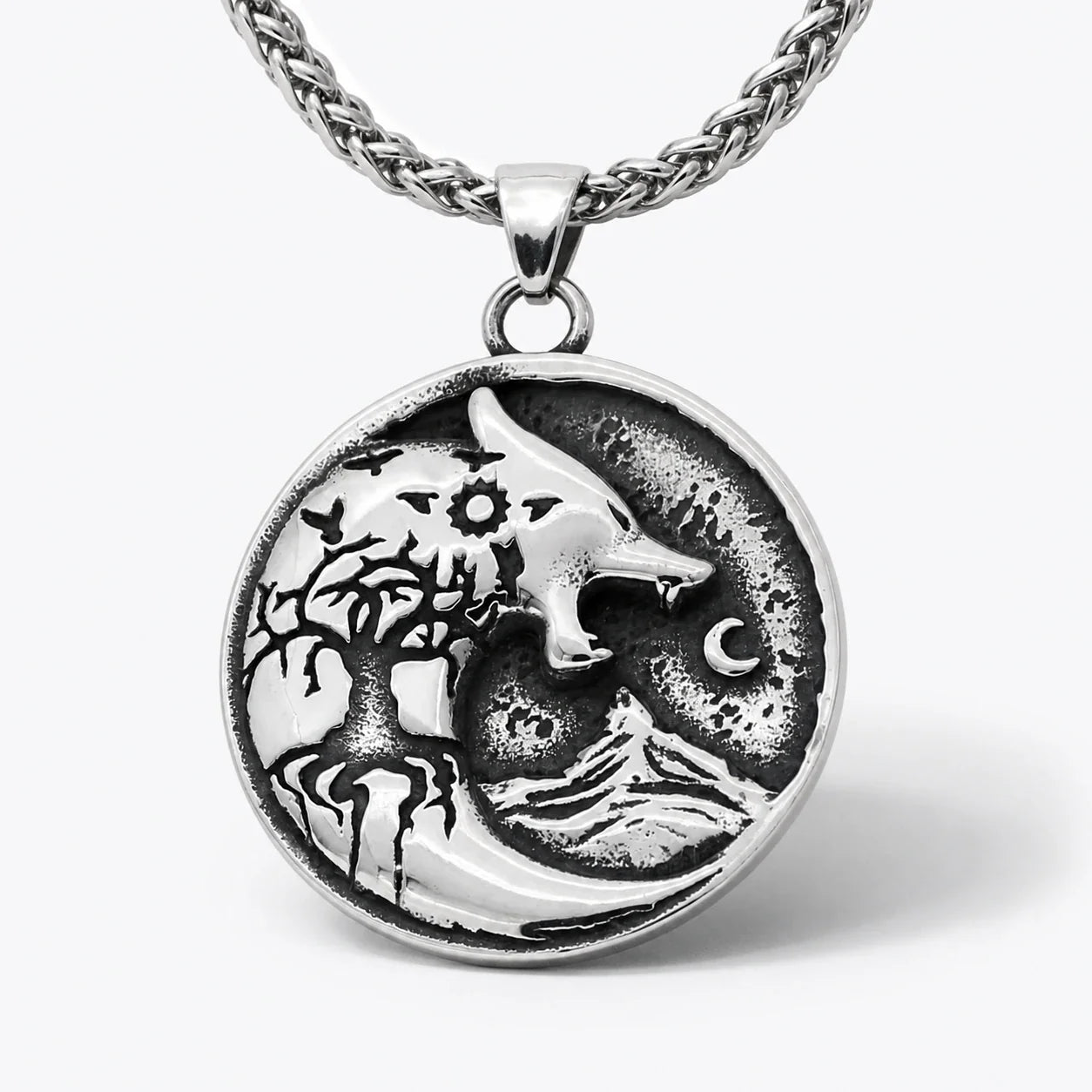 Wolf Strength Amulet Necklace studio product photo