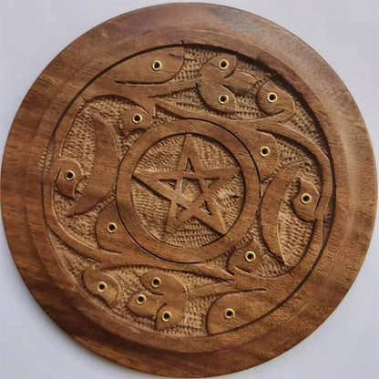 Wooden Hand-carved Pentagram Incense Holder