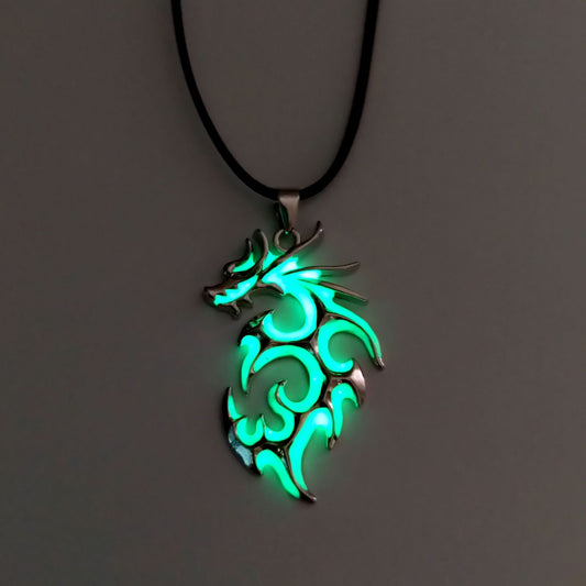 Luminous Crescent Moon and Dragon Necklace