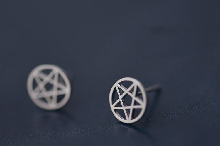 Sterling Silver Pentagram Stud Earrings