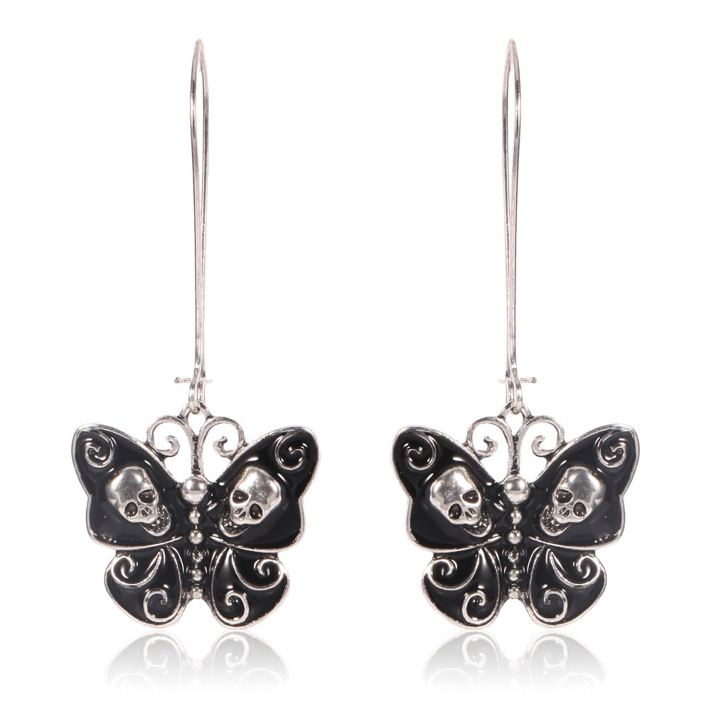 PENDIENTES MARIPOSA CALAVERA GÓTICA NEGRA