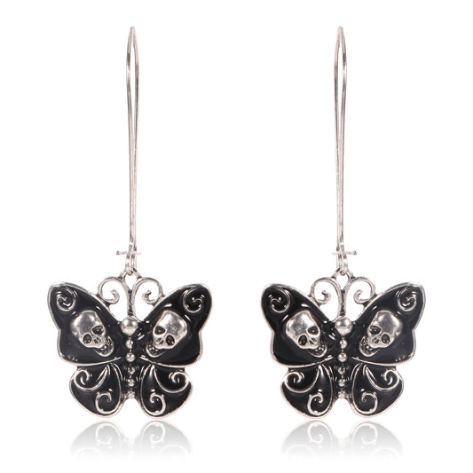 PENDIENTES MARIPOSA CALAVERA GÓTICA NEGRA