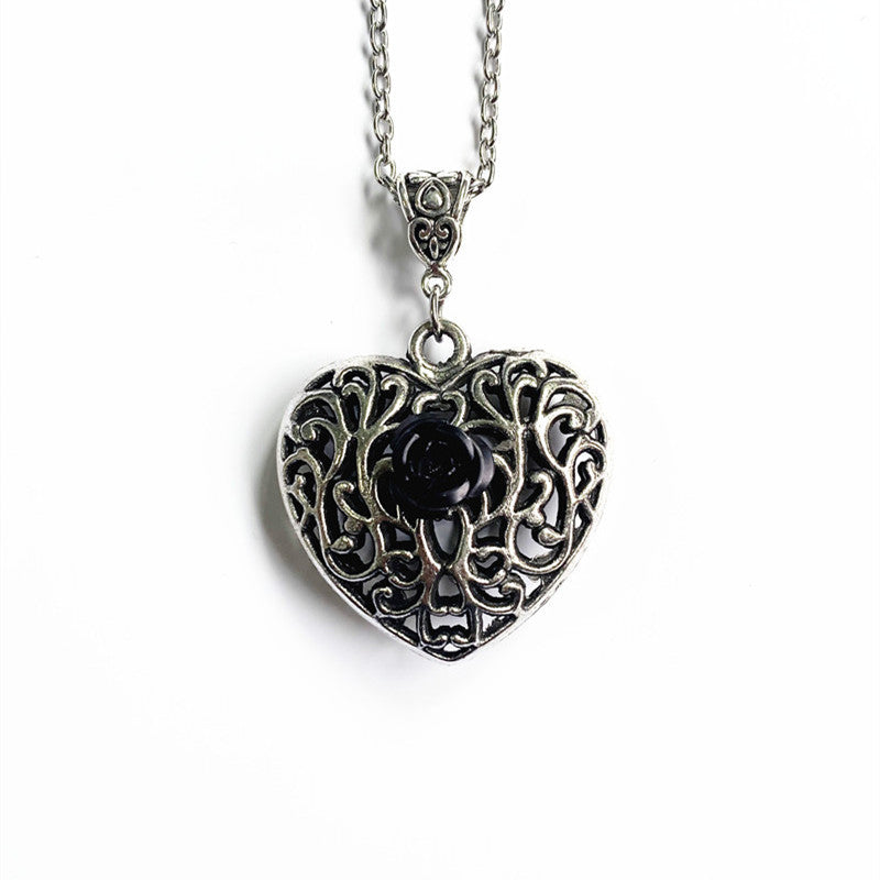 Filigree Heart Rose Necklace