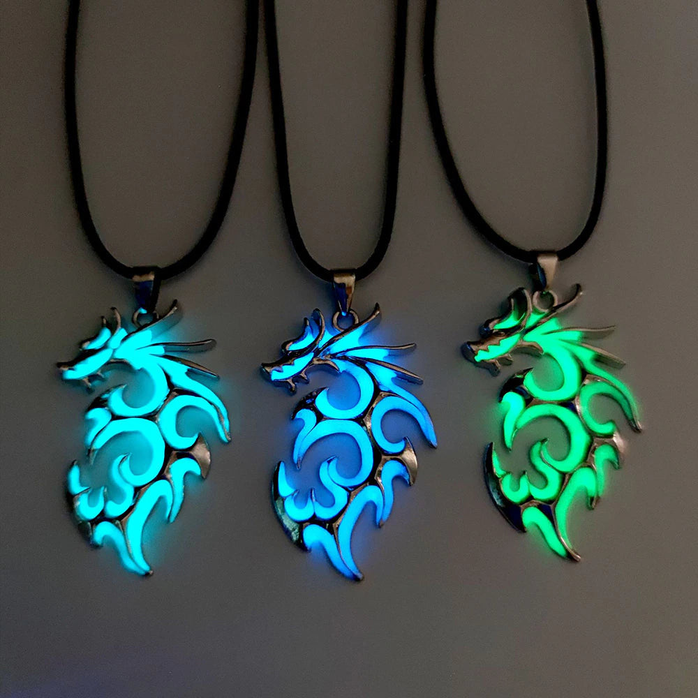 Luminous Crescent Moon and Dragon Necklace