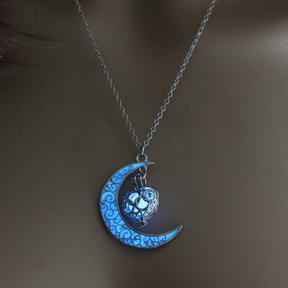 Luminous Crescent Moon and Dragon Necklace