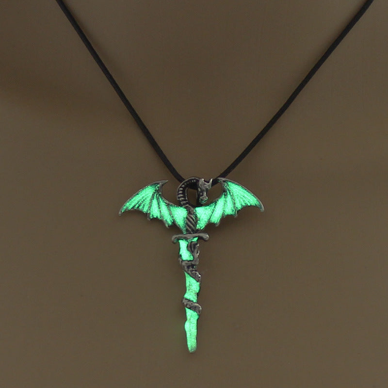 Luminous Crescent Moon and Dragon Necklace