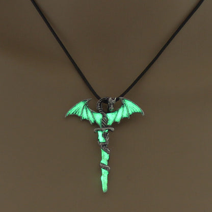 Luminous Crescent Moon and Dragon Necklace