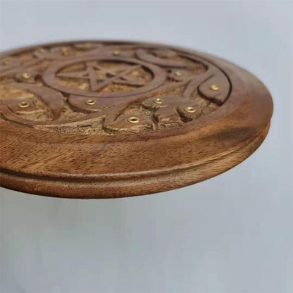Wooden Hand-carved Pentagram Incense Holder