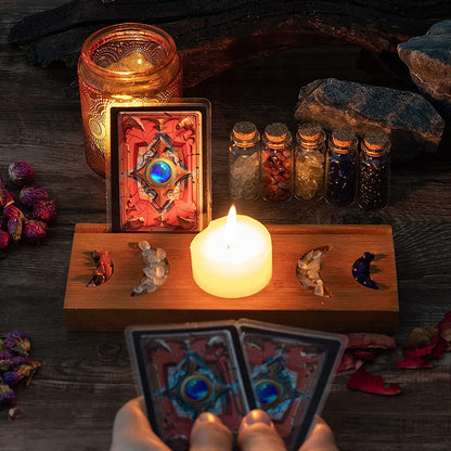 Wooden Triple Moon Tarot Card & Candle Holder