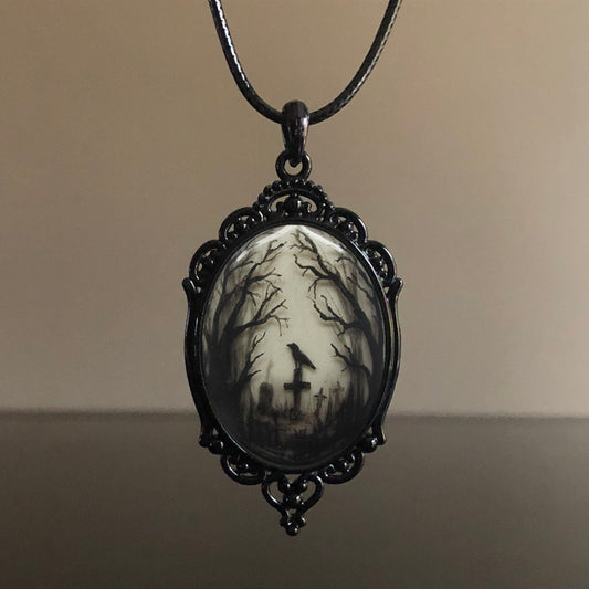 Raven's Wisdom and Rose Glass Necklace