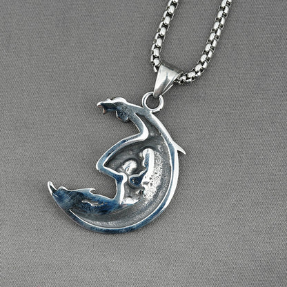 Wiccan Wisdom: Dragon in the Crescent Moon Necklace