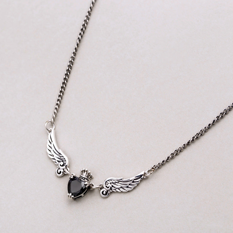 Angel Wings Black Onyx Stone Silver Necklace