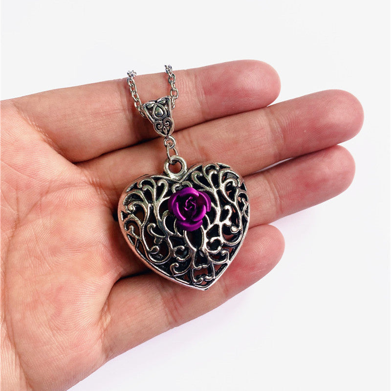 Filigree Heart Rose Necklace