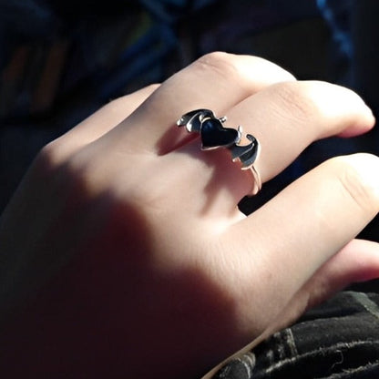 Black Heart Bat Wing Ring