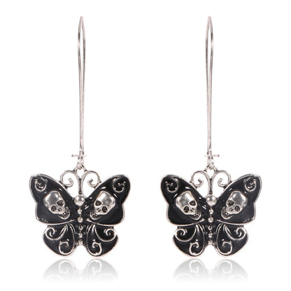 PENDIENTES MARIPOSA CALAVERA GÓTICA NEGRA