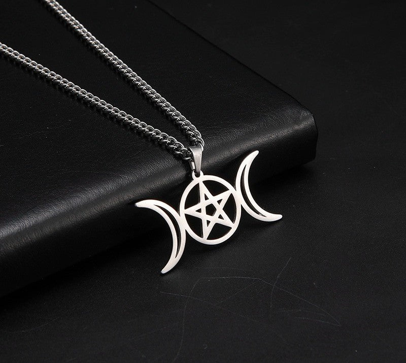 TRIPLE MOON GODDESS PENTAGRAM NECKLACE