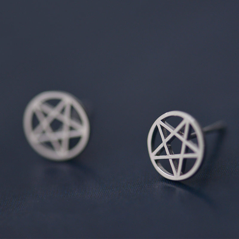 Sterling Silver Pentagram Stud Earrings