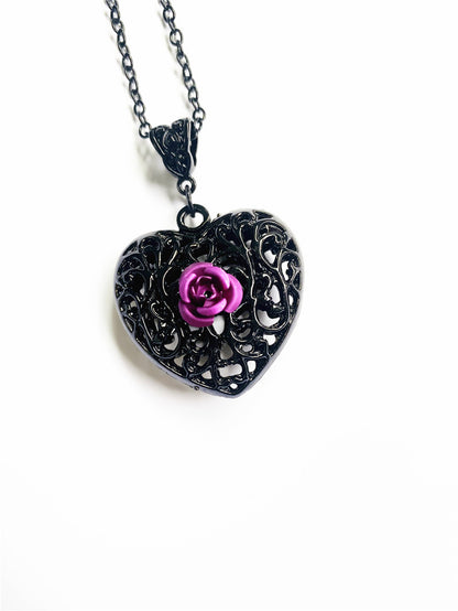 Filigree Heart Rose Necklace