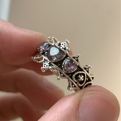 Crystal hearts Crown Ring