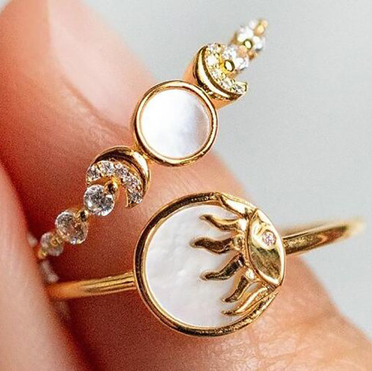 Triple Moon and Sun TWO Ring Set