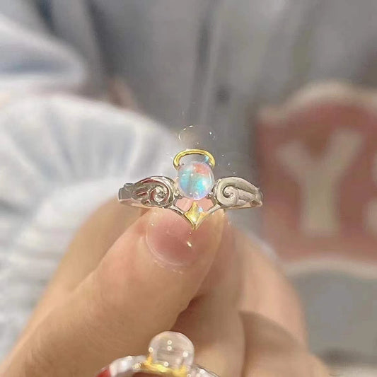 GRATIS hoy: anillos ajustables de piedra lunar para parejas Angel Demon